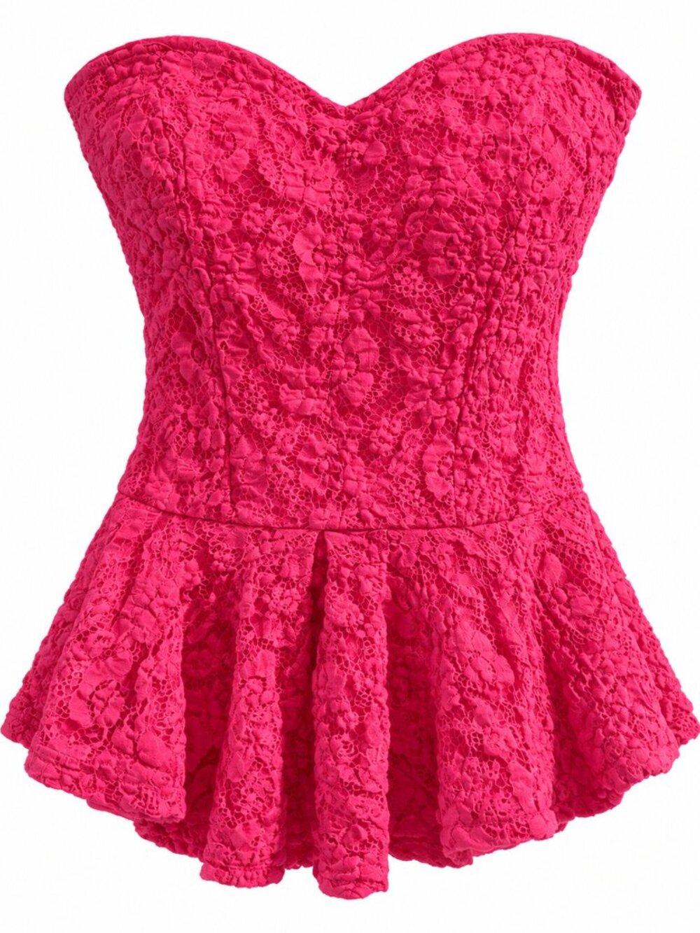 Seduction Hot Pink Strapless Lace Peplum Bustier Top Y2K L
